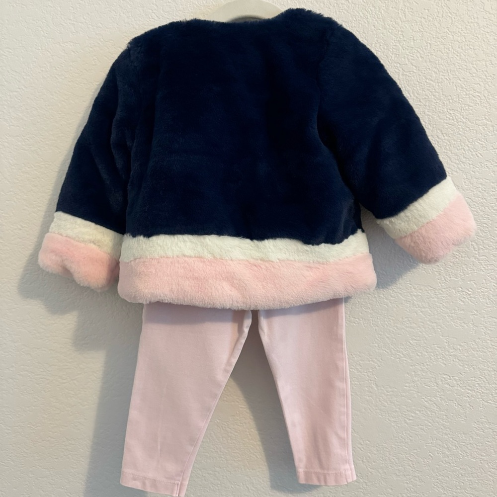 A Set of Little Me Faux Fur Baby Toddler Pea Coat and Leggings. Size 18M. - Picture 4 of 15